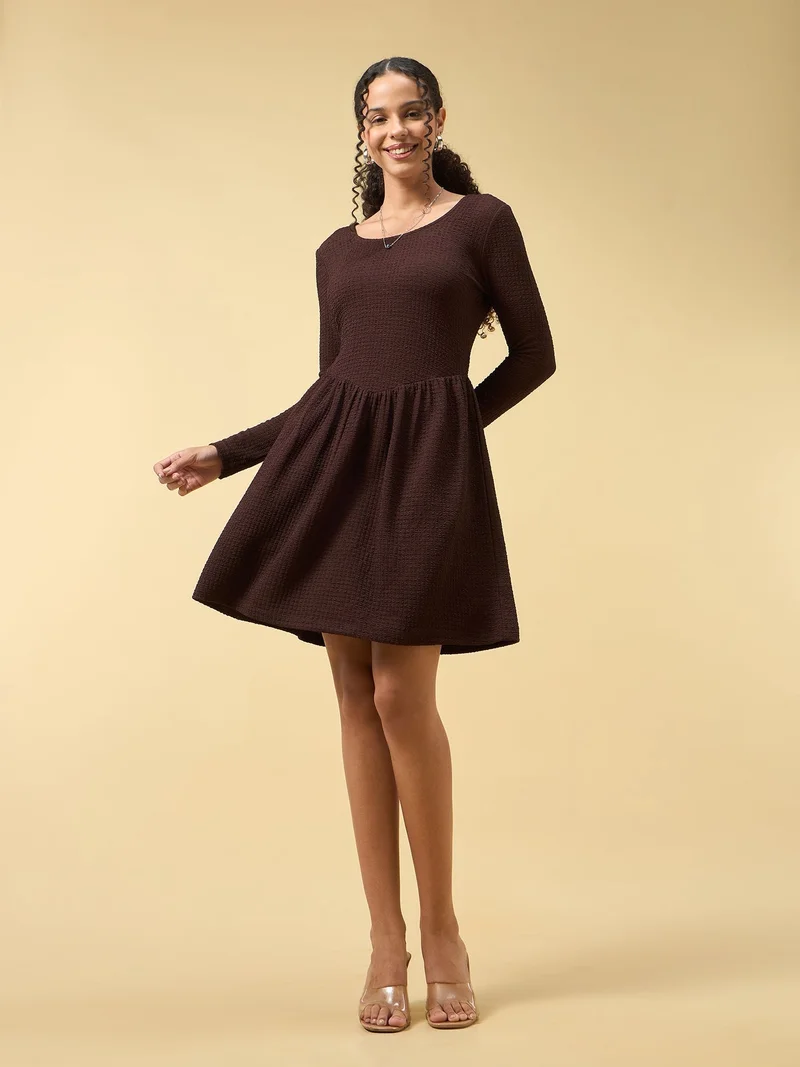Outzidr  Brown Mini Dress Full Sleeve for Women | Best Price UAE